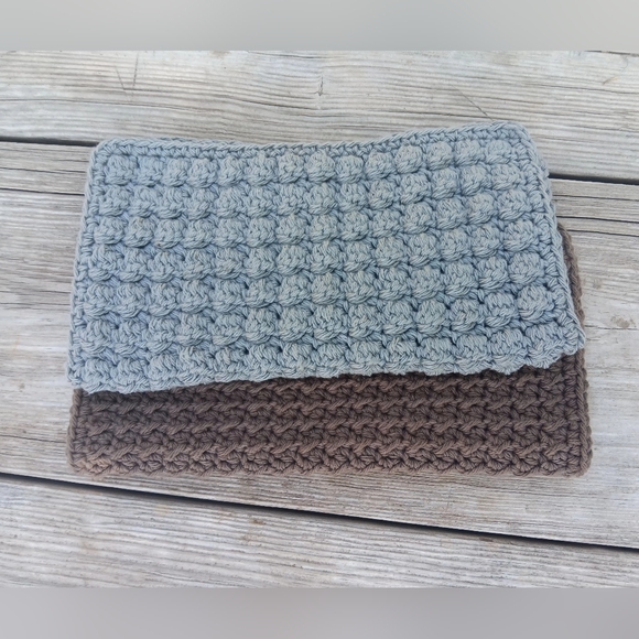 Hand Crafted Crochet Wash Cloths 2-pack Dish Cloths Brown and gray textured - Picture 4 of 4
